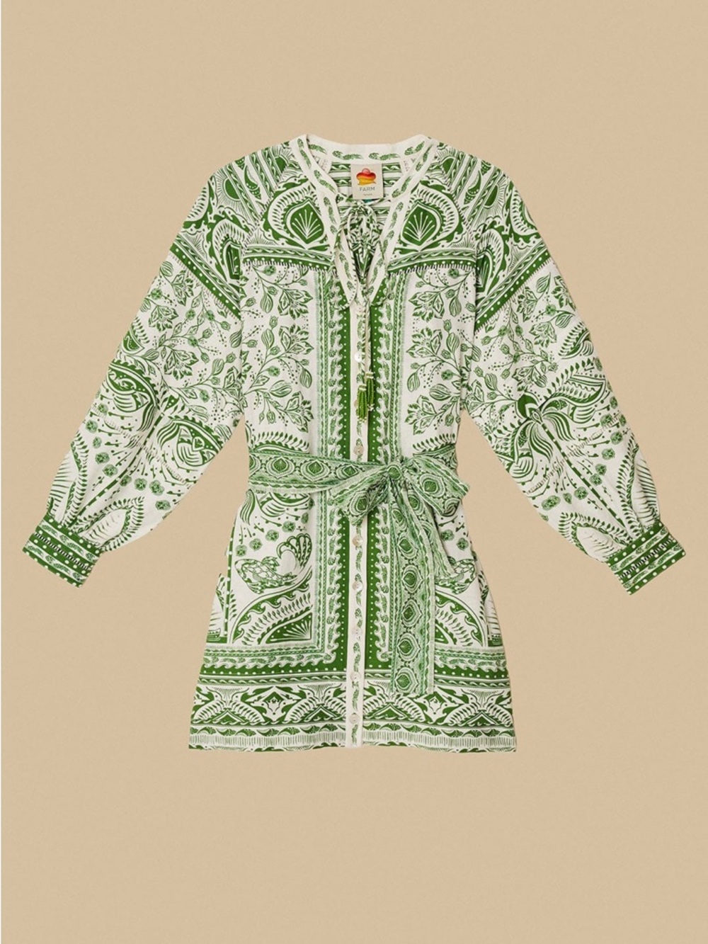 FARM Rio Green River Ride Lenzing Ecovero Euroflax Mini Dress Size Small NWT